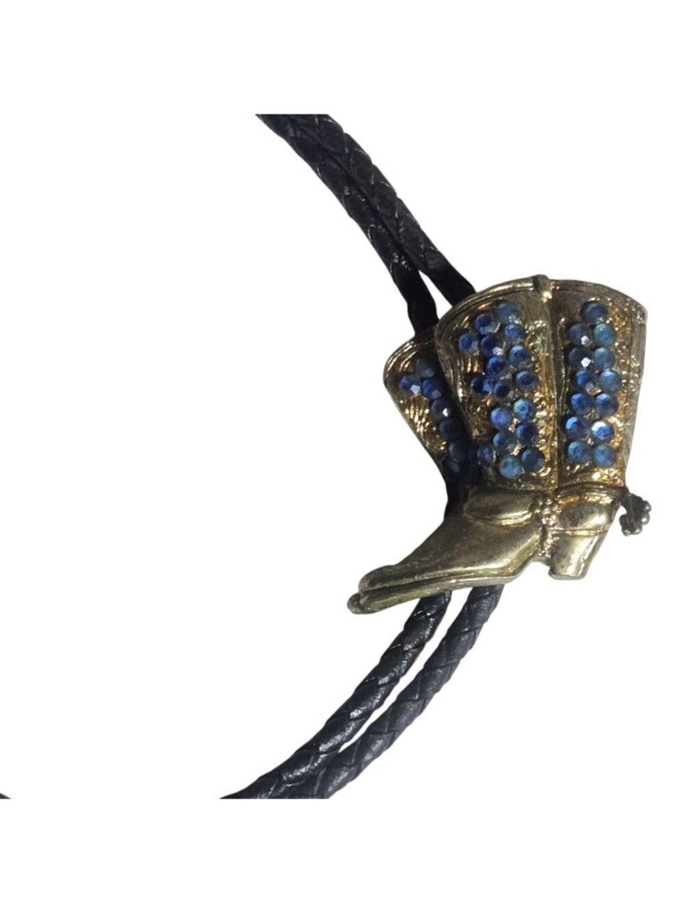 Western Cowboy Boot Bolo Tie Blue Rhinestones Vintage Rodeo Country Fashion